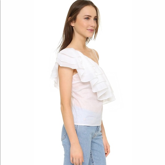 Designers Remix White Ruffled One Shoulder Top - Picture 5 of 16